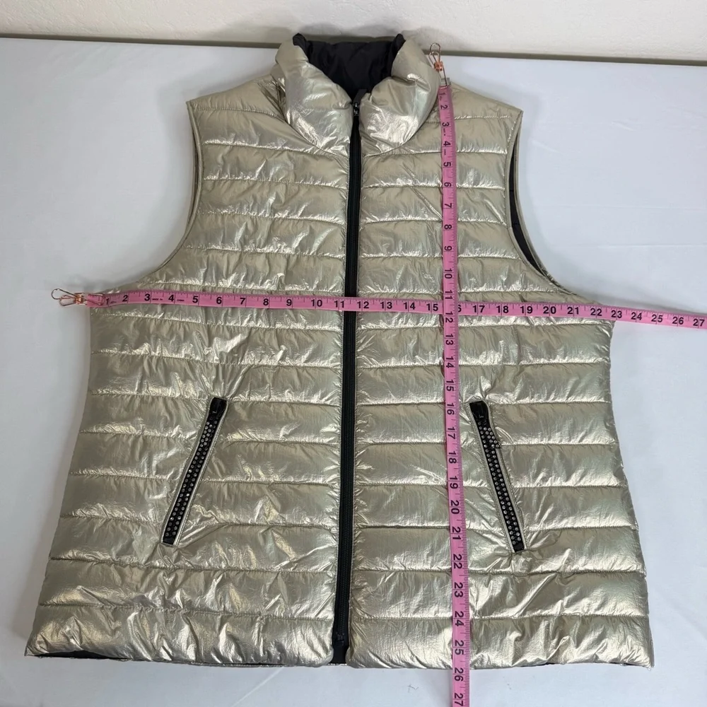 Joseph Ribkoff Reversible Quilted Gold Metallic Puffer Vest Size Large EUC